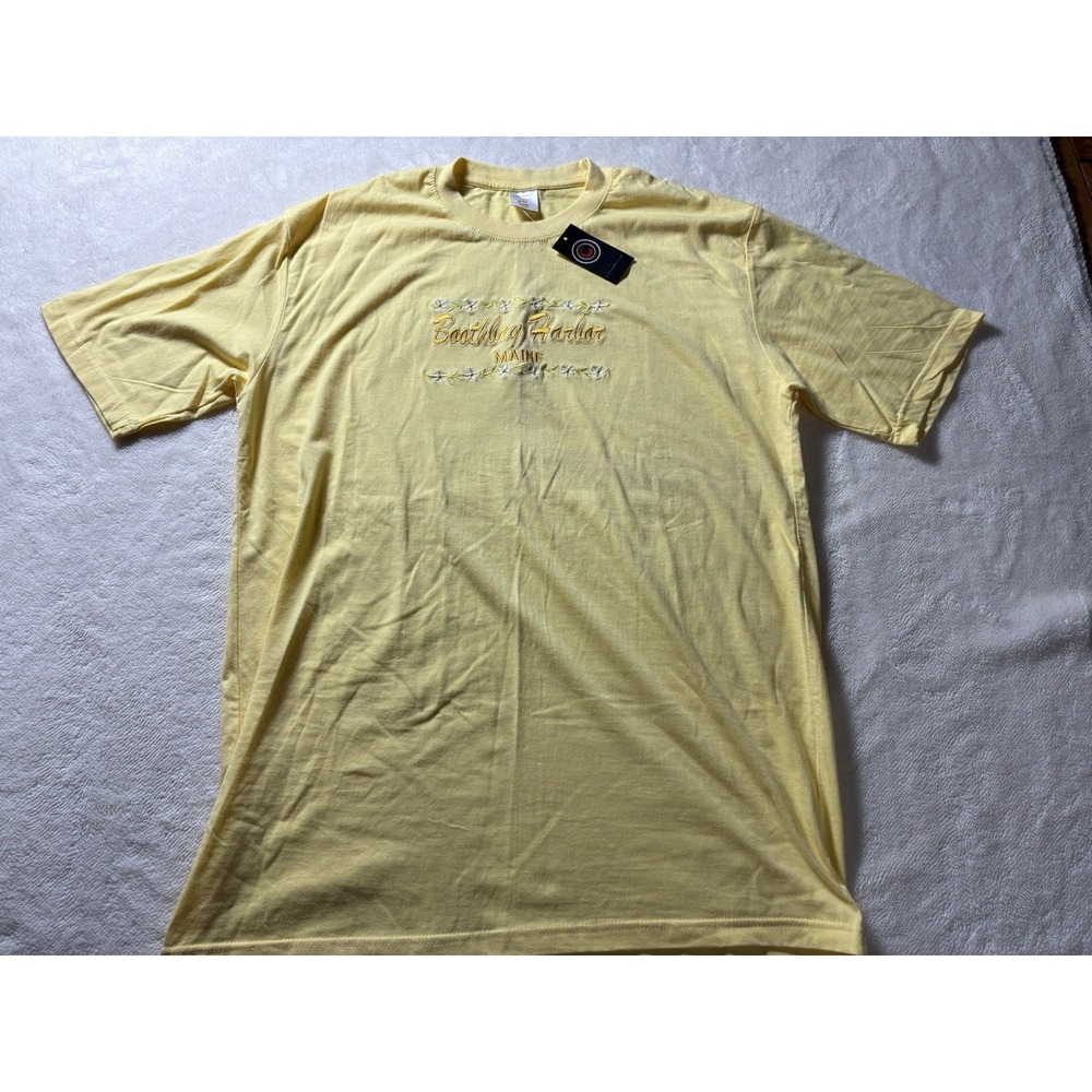 Boothbay Harbor Maine Yellow Floral Stitched T Shirt NWT Size XL